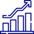 Blue icon of a bar graph with three bars of increasing height from left to right, topped by a line graph with an upward arrow, symbolizing growth or progress—ideal for illustrating the impact of your technology partner.