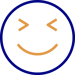 A simple, smiling face emoji with eyes closed and a wide, curved mouth, outlined in blue.